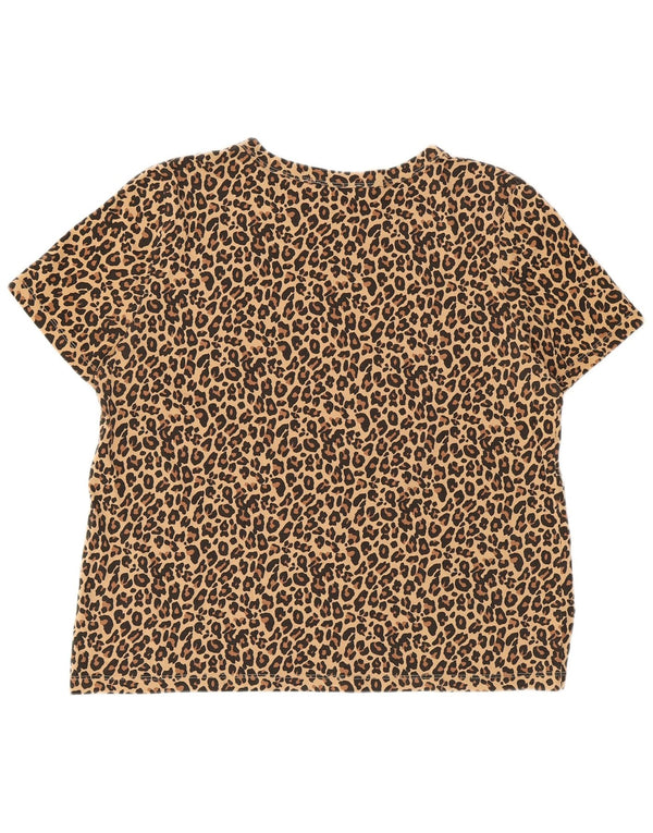 Γυναικείο γραφικό T-Shirt ZARA Crop Top UK 16 Large Beige print Animal