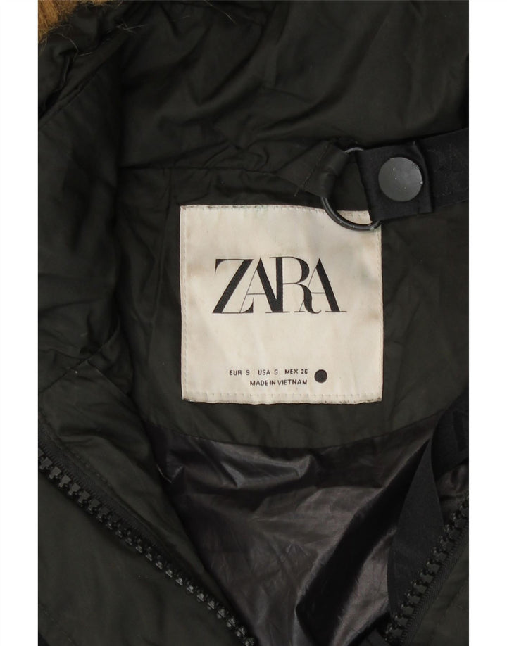 Zara γυναικείο παλτό με κουκούλα μεγάλου μεγέθους UK 10 μικρό μαύρο νάιλον
