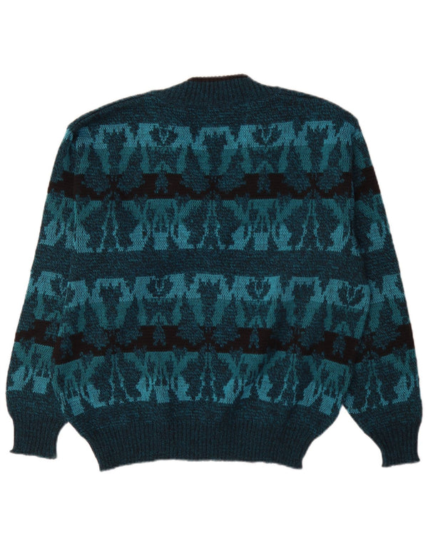 Vintage ανδρικό πουλόβερ με λαιμόκοψη IT 50 Medium Blue Fair Isle