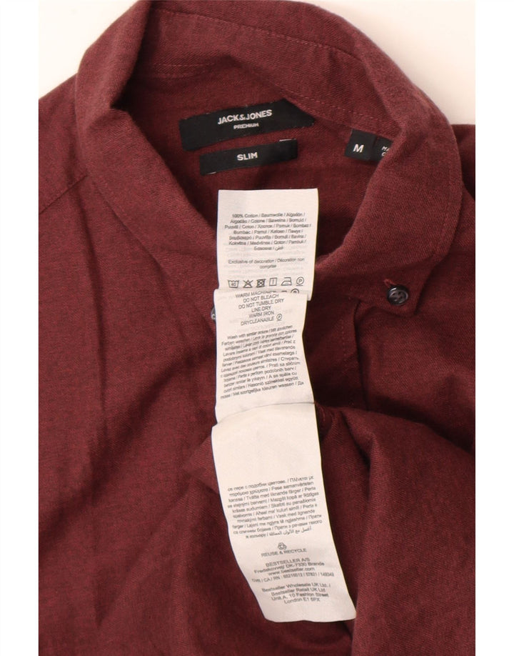 Ανδρικό πουκάμισο Jack & Jones, μεσαίο μπορντό βαμβακερό