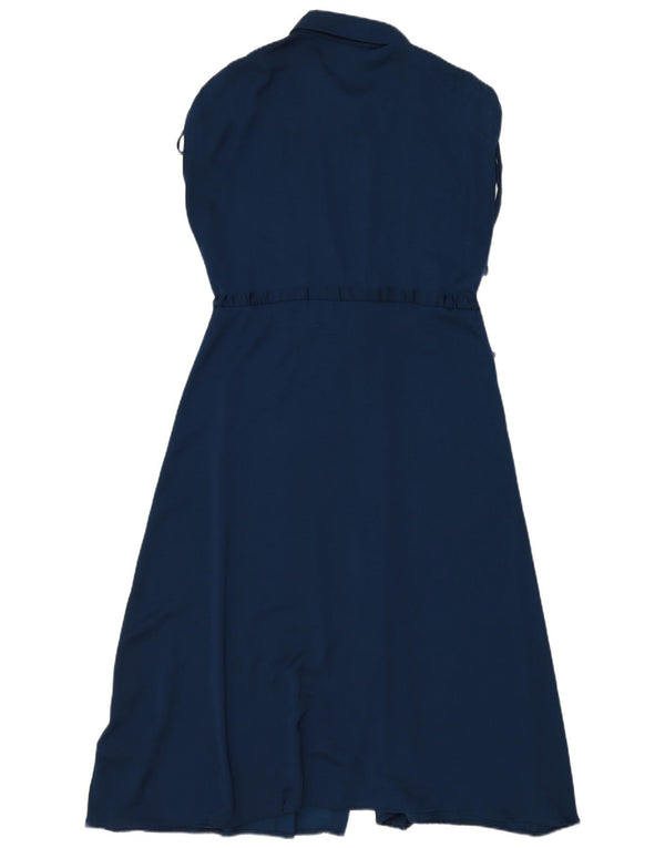 Dkny Womens Short Sleeves Shirt Dress US 10 Large Navy Blue Polyester