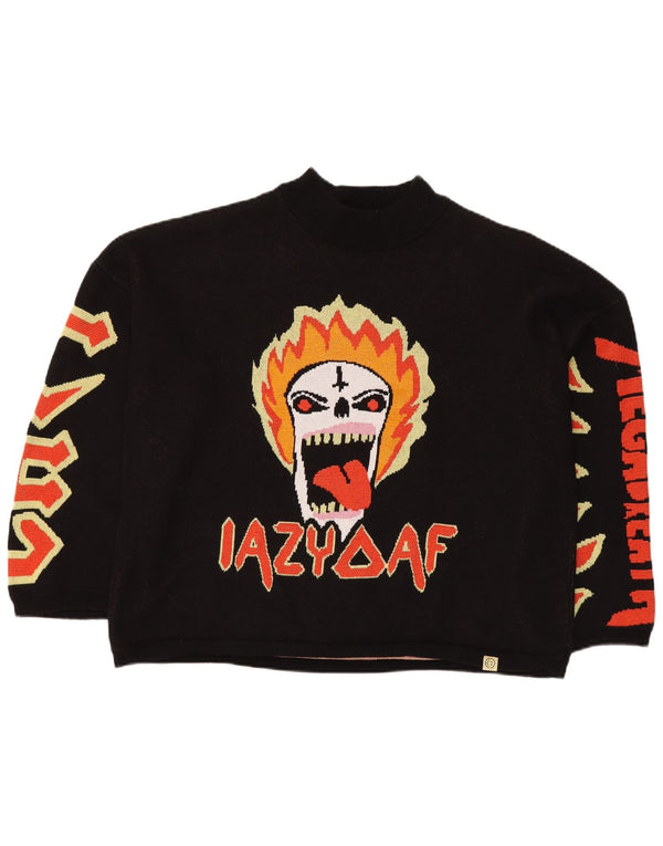 LAZY OAF Ανδρικό Skull Υπερμεγέθη πουλόβερ με λαιμό χελώνα XL μαύρο βαμβακερό