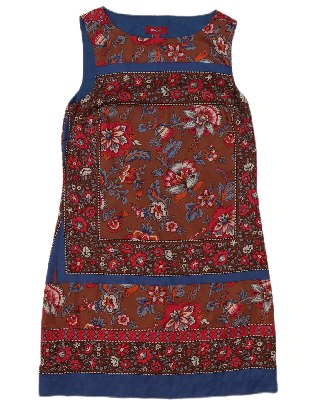 Γυναικείο αμάνικο φόρεμα MONSOON Shift UK 10 Μικρό καφέ φλοράλ πολυεστέρας