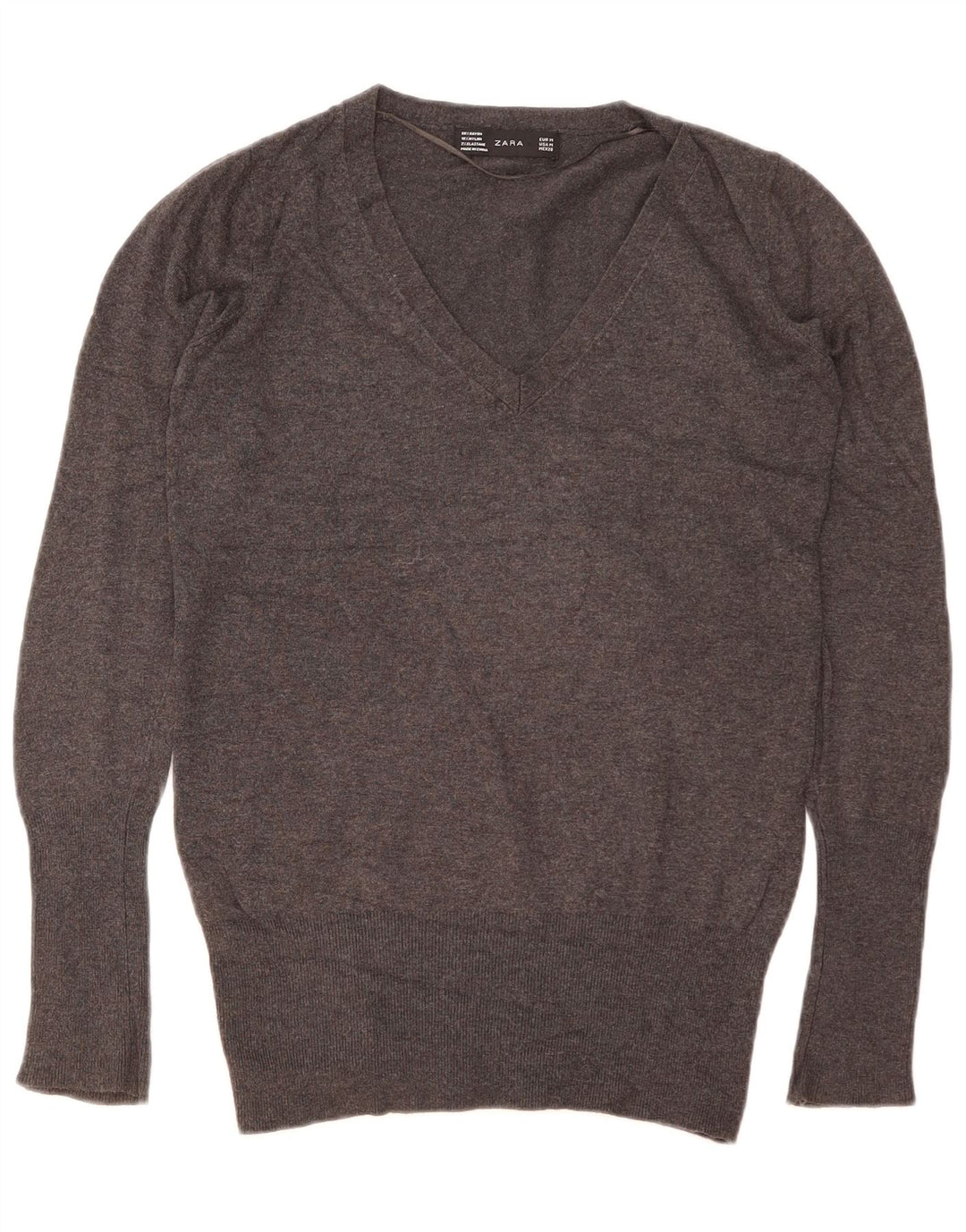 Zara Γυναικείο πουλόβερ με V λαιμόκοψη UK 12 Medium Grey