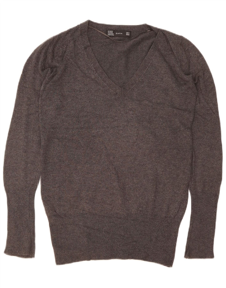 Zara Γυναικείο πουλόβερ με V λαιμόκοψη UK 12 Medium Grey