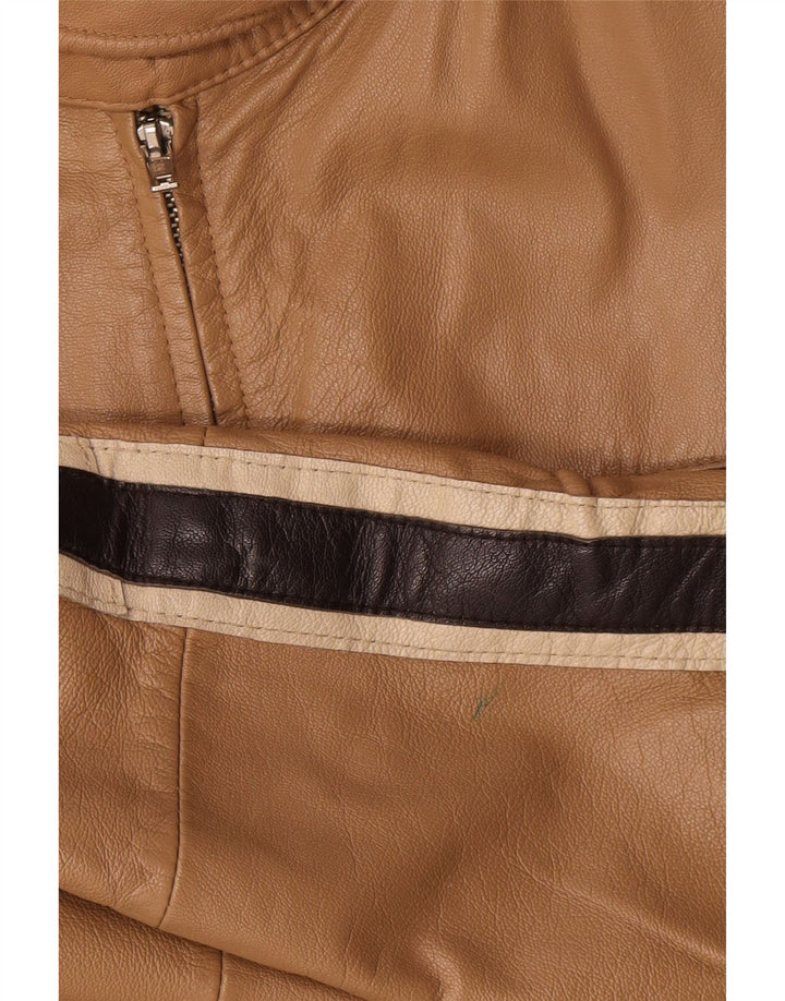 Vintage Ανδρικό Δερμάτινο Μπουφάν IT 54 XL Beige Colourblock Leather