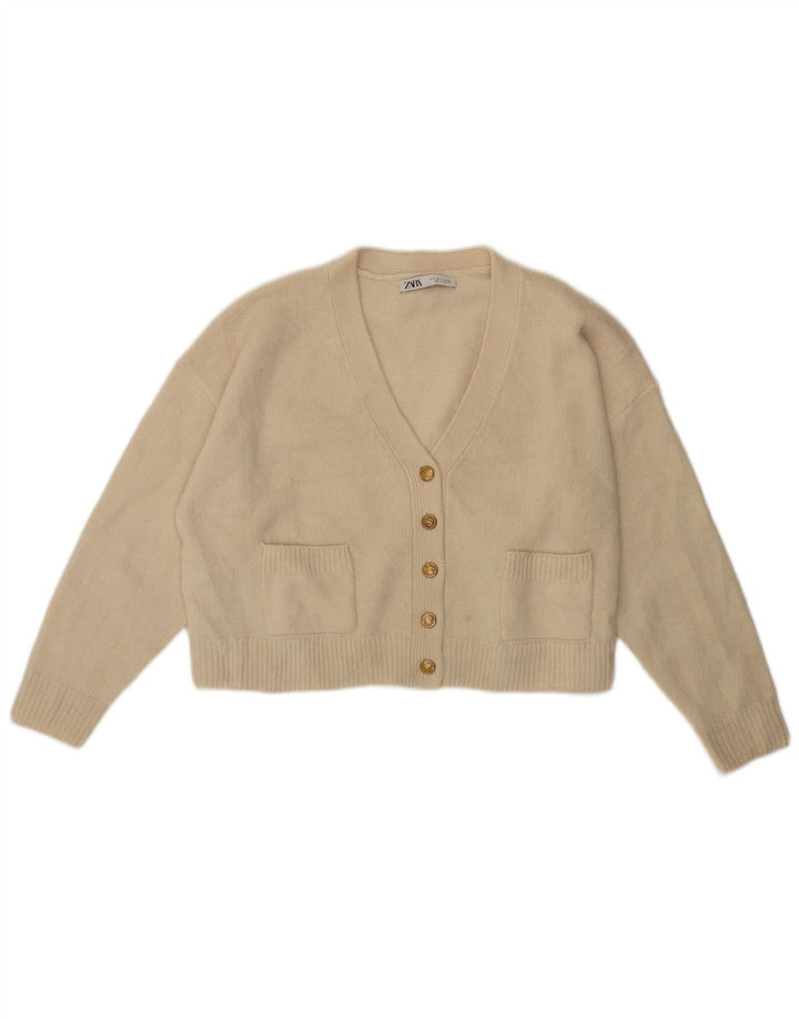 Zara Γυναικείο πουλόβερ ζακέτα υπερμεγέθη UK 10 Small Off White Wool