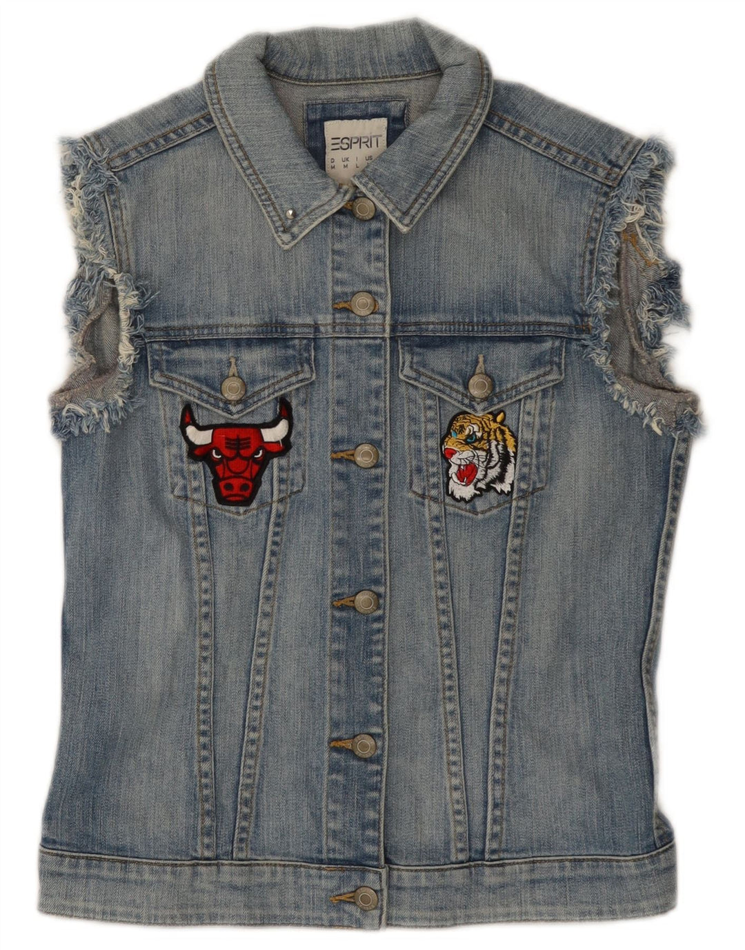 ESPRIT Γυναικεία Chicago Bulls Graphic Denim Gilet UK 12 μεσαίο μπλε βαμβακερό