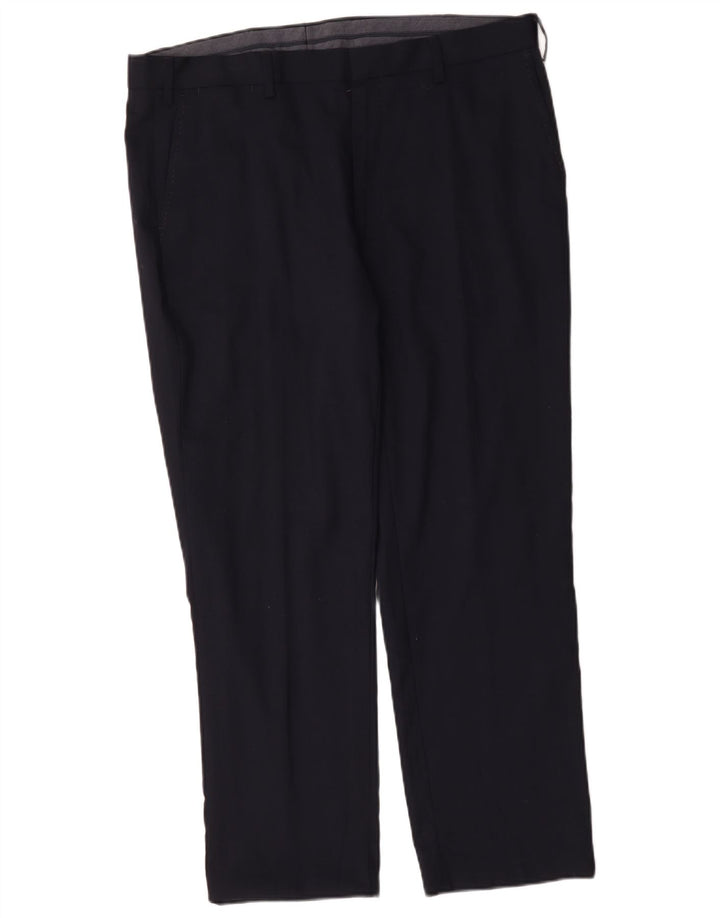 Ανδρικό παντελόνι με κανονική εφαρμογή Marks & Spencer W38 L29 Navy Blue Wool