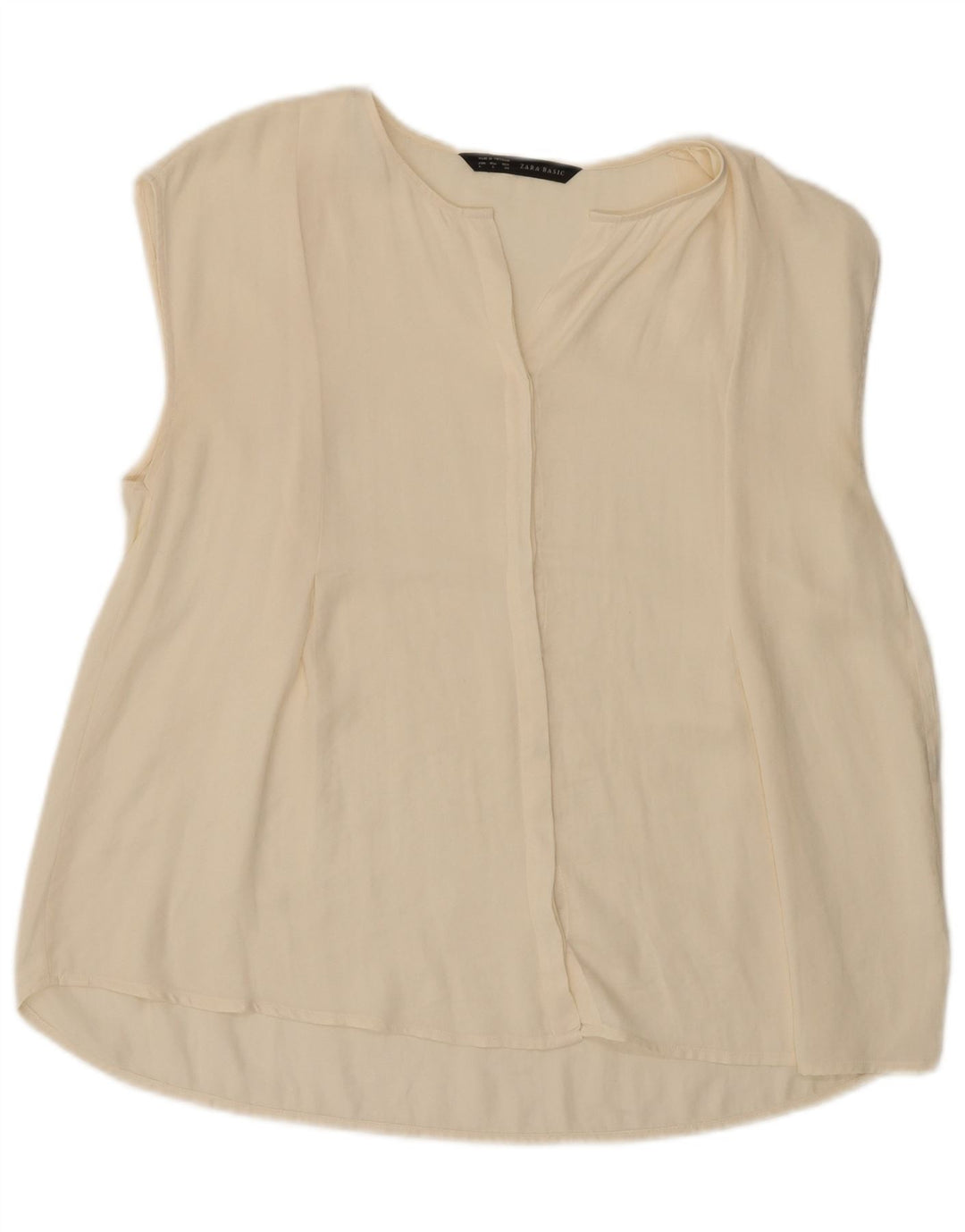Zara Γυναικεία Αμάνικη Μπλούζα UK 16 Large Off White Πολυεστέρας