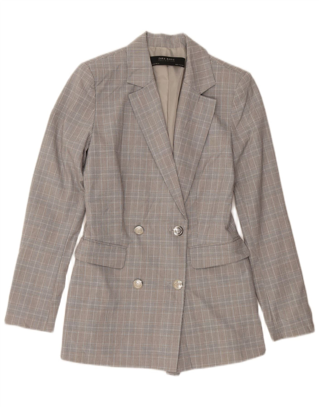 ZARA Womens Loose Fit Double Breasted Blazer Jacket EU 34 2XS Grey Check