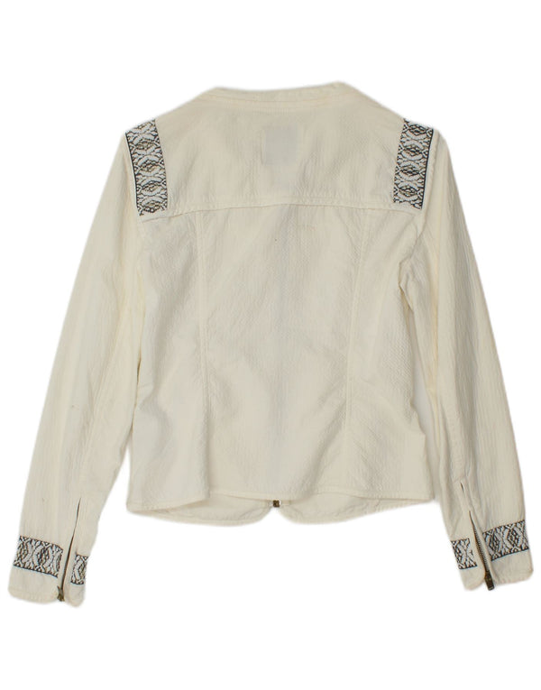 ZARA Γυναικείο Crop Oversized Bomber Jacket UK 10 Small Off White Geometric