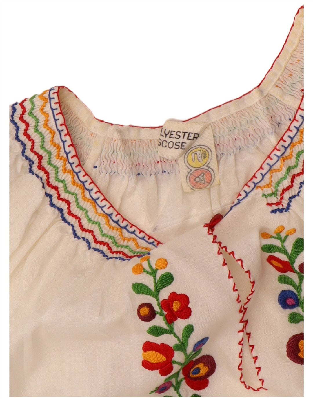 VINTAGE Γυναικεία Crop Μπλούζα Τοπ UK 16 Large White Floral Polyester