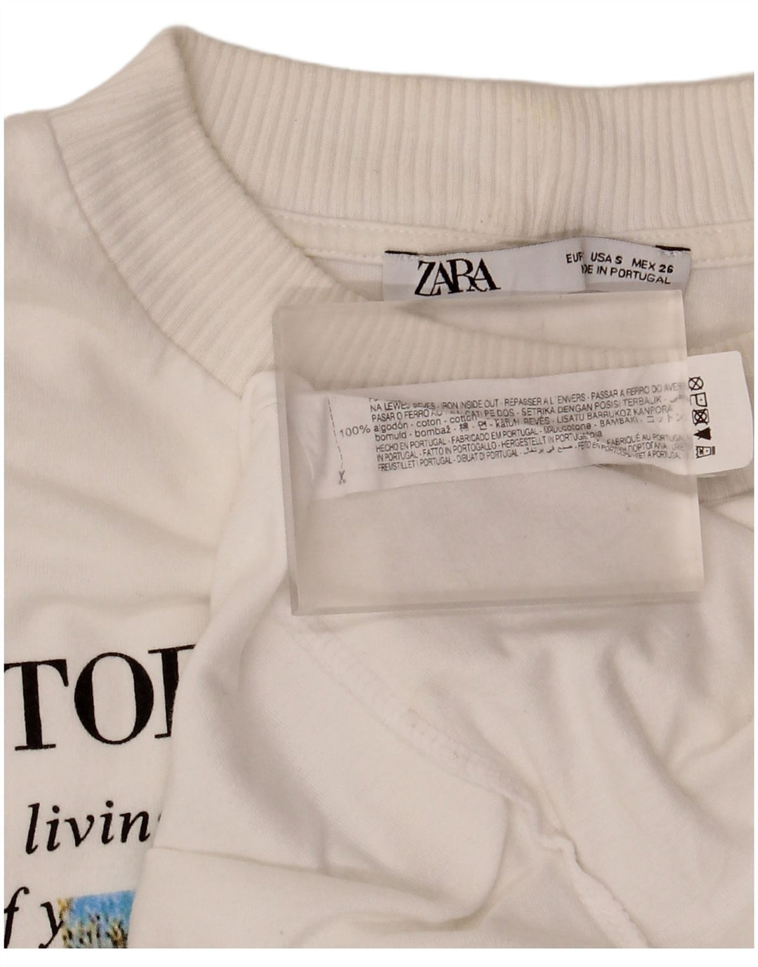 Zara Γυναικείο τοπ μακρυμάνικο μεγάλου μεγέθους γραφικό UK 10 μικρό λευκό βαμβακερό