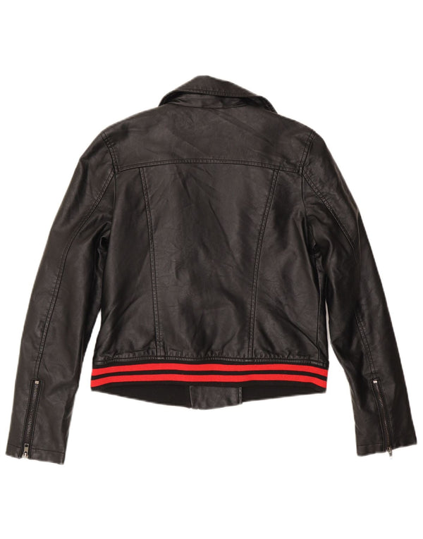 Von Dutch Γυναικείο Faux Leather Biker Jacket UK 10 Small Black Polyurethane