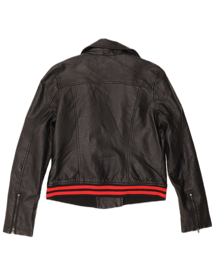 Von Dutch Γυναικείο Faux Leather Biker Jacket UK 10 Small Black Polyurethane