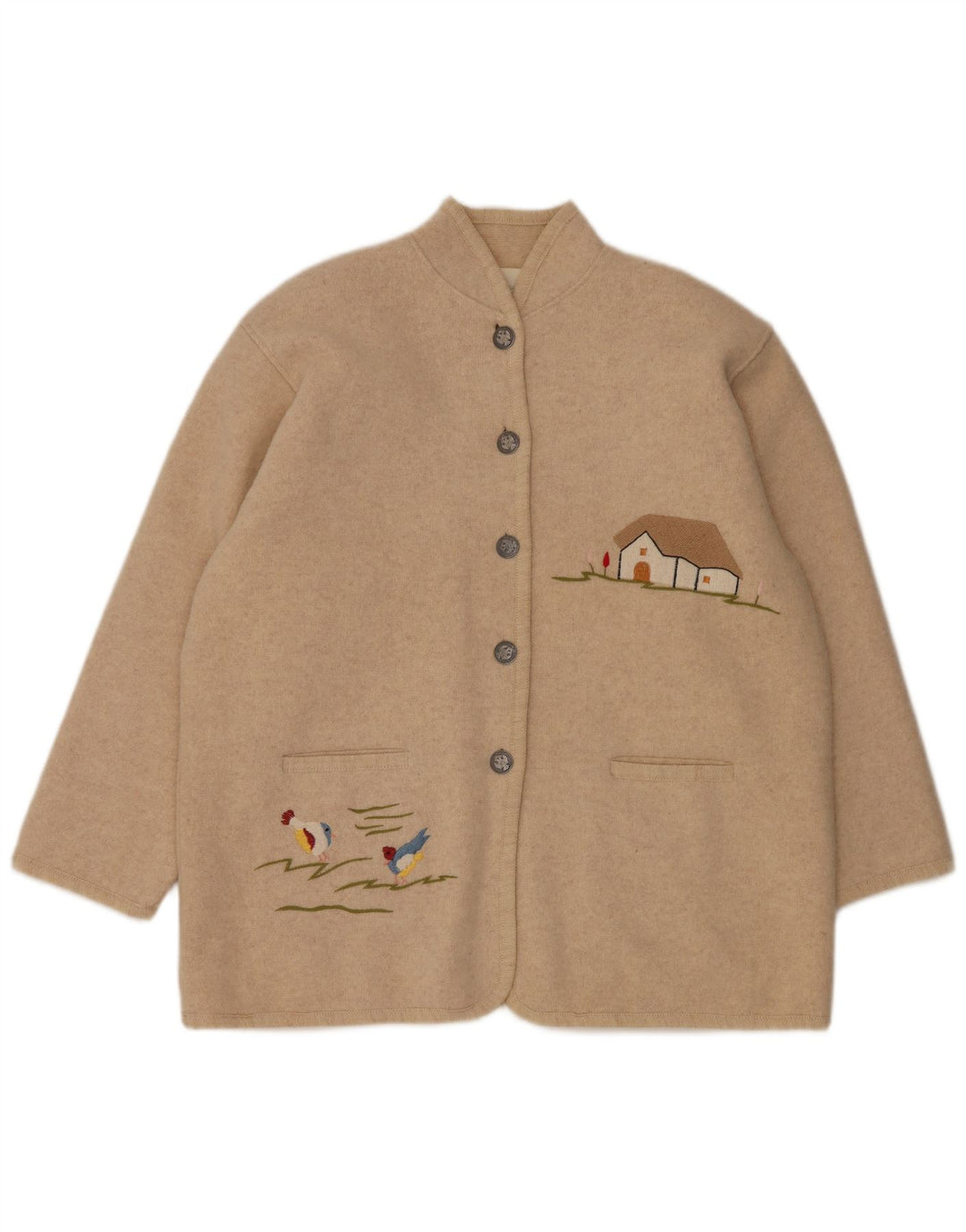 VINTAGE Γυναικείο Μπουφάν με 5 κουμπιά Blazer UK 14 Large Beige