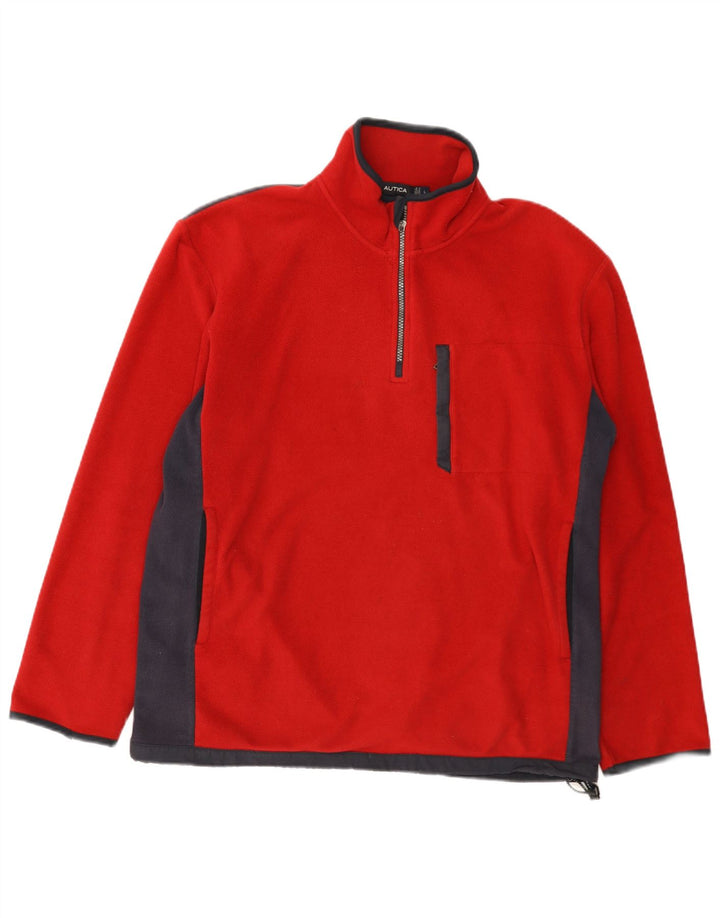 Nautica Ανδρικό φερμουάρ με λαιμόκοψη Fleece Jumper Μεγάλο Κόκκινο Colourblock Πολυεστέρας