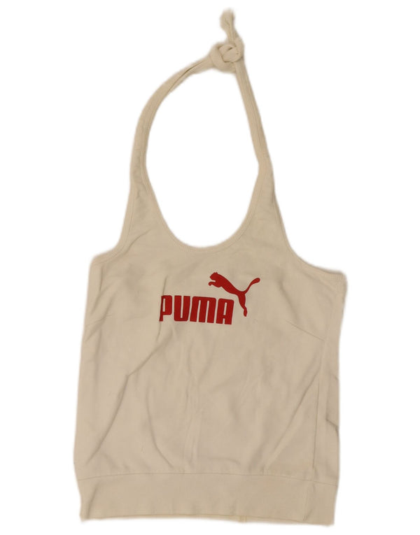 Puma Womens Graphic Crop Halter Top 16 Large Off White