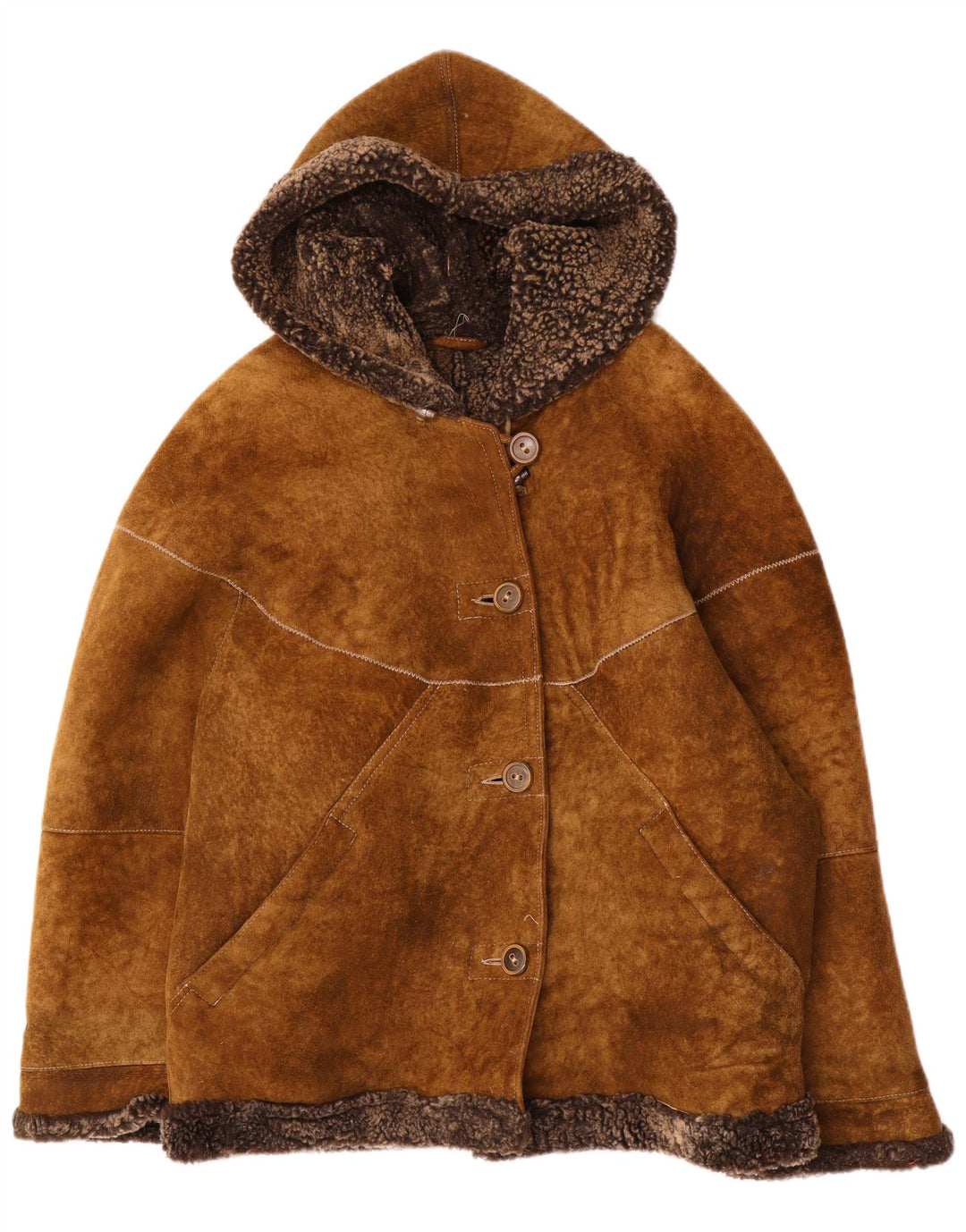 Vintage Γυναικείο Μπουφάν Shearling με κουκούλα IT 44 Μεσαίο Καφέ