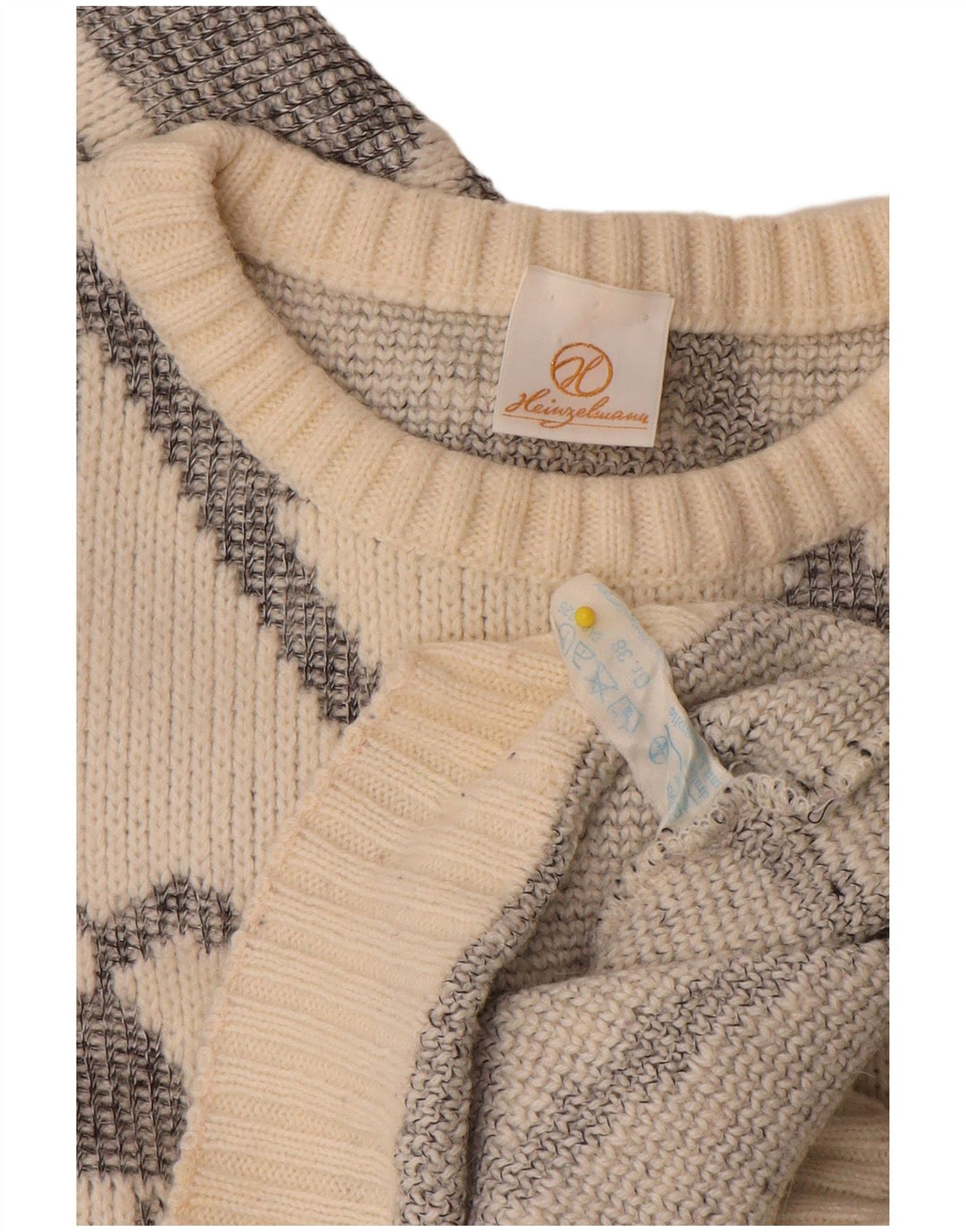 Vintage γυναικείο πουλόβερ με λαιμόκαυστο EU 38 Medium Off White γεωμετρικό