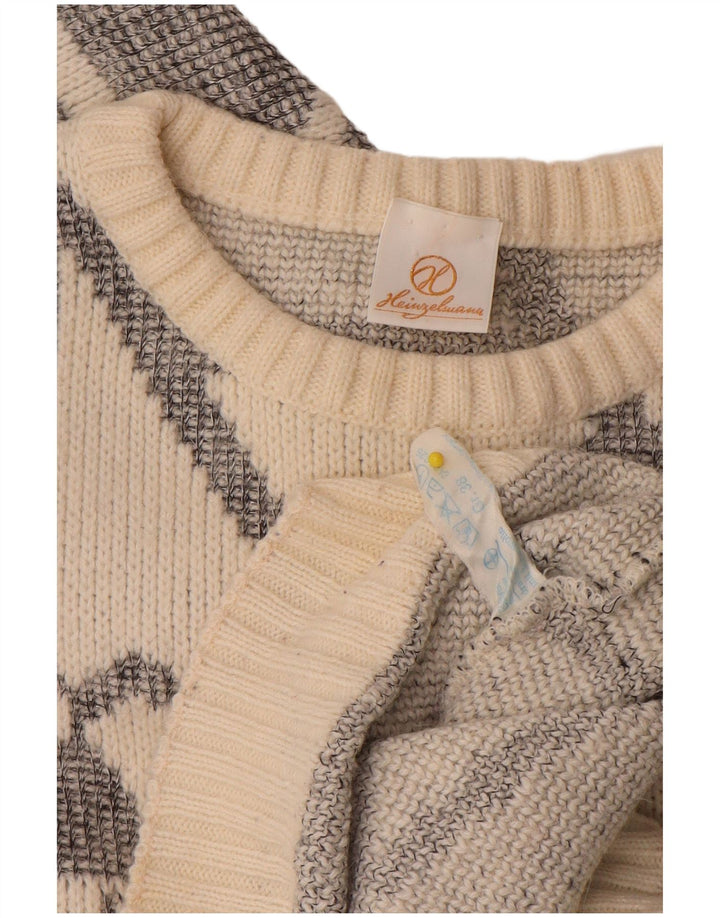 Vintage γυναικείο πουλόβερ με λαιμόκαυστο EU 38 Medium Off White γεωμετρικό
