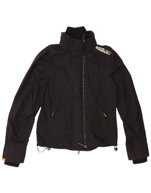 Γυναικείο γραφικό μπουφάν βροχής SUPERDRY UK 14 Medium Black Nylon