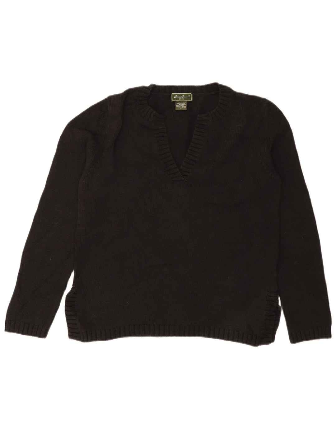 Eddie Bauer Γυναικείο πουλόβερ με λαιμόκοψη με V λαιμόκοψη UK 14 μεσαίο μαύρο βαμβακερό