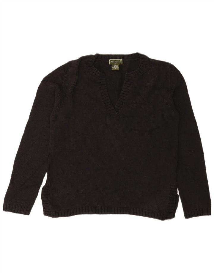 Eddie Bauer Γυναικείο πουλόβερ με λαιμόκοψη με V λαιμόκοψη UK 14 μεσαίο μαύρο βαμβακερό