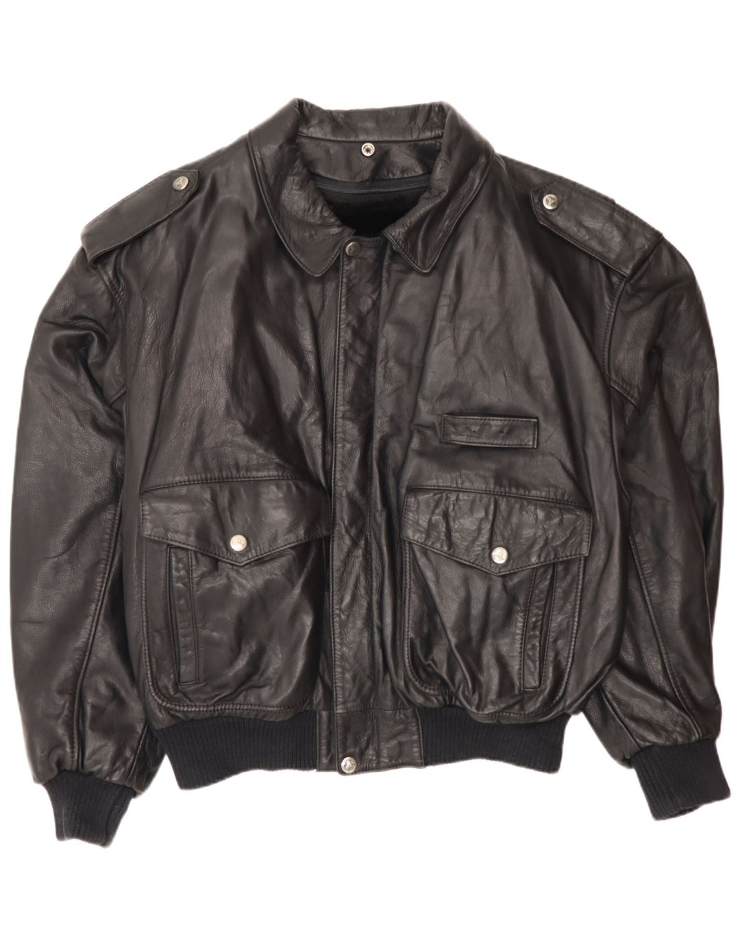 Vintage Ανδρικό Δερμάτινο Flight Aviator Jacket IT 52 XL Black Leather Army