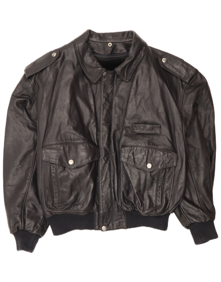 Vintage Ανδρικό Δερμάτινο Flight Aviator Jacket IT 52 XL Black Leather Army