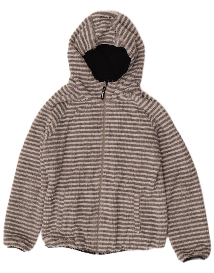 Mistral γυναικείο φλις μπουφάν με κουκούλα UK 14 μεσαίο γκρι ριγέ πολυεστέρα