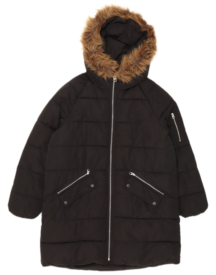 Zara Girls Hooded Podded Coat 13-14 Years Black Polyester