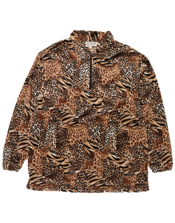 Vintage Ανδρικό Polo Fleece Jumper με μεγάλο καφέ Animal Print Polyester
