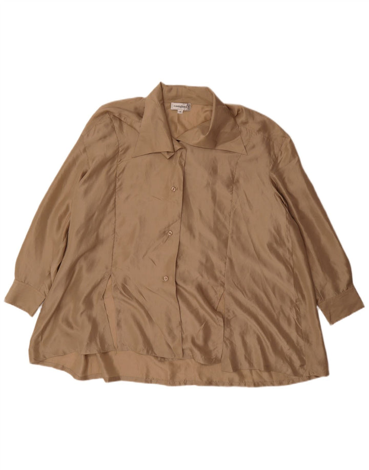 Vintage Γυναικείο πουκάμισο Oversized Μπλούζα UK 14 Medium Beige Silk