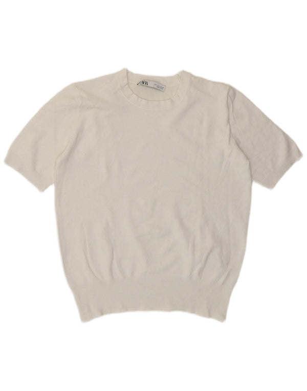 Zara Γυναικείο T-Shirt T-Shirt Top UK 14 Large White Viscose