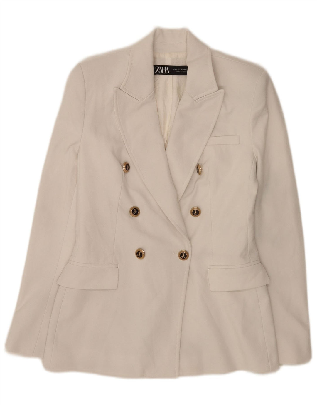Zara Γυναικείο Μπουφάν Blazer με διπλό στήθος UK 6 XS Λευκός Πολυεστέρας