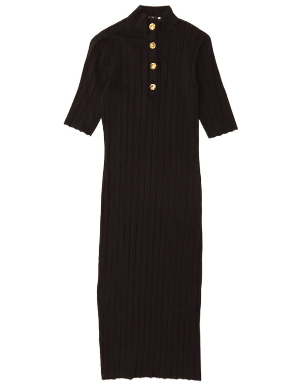 Zara Γυναικείο κοντομάνικο Bodycon Φόρεμα UK 12 μεσαίο μαύρο βαμβακερό