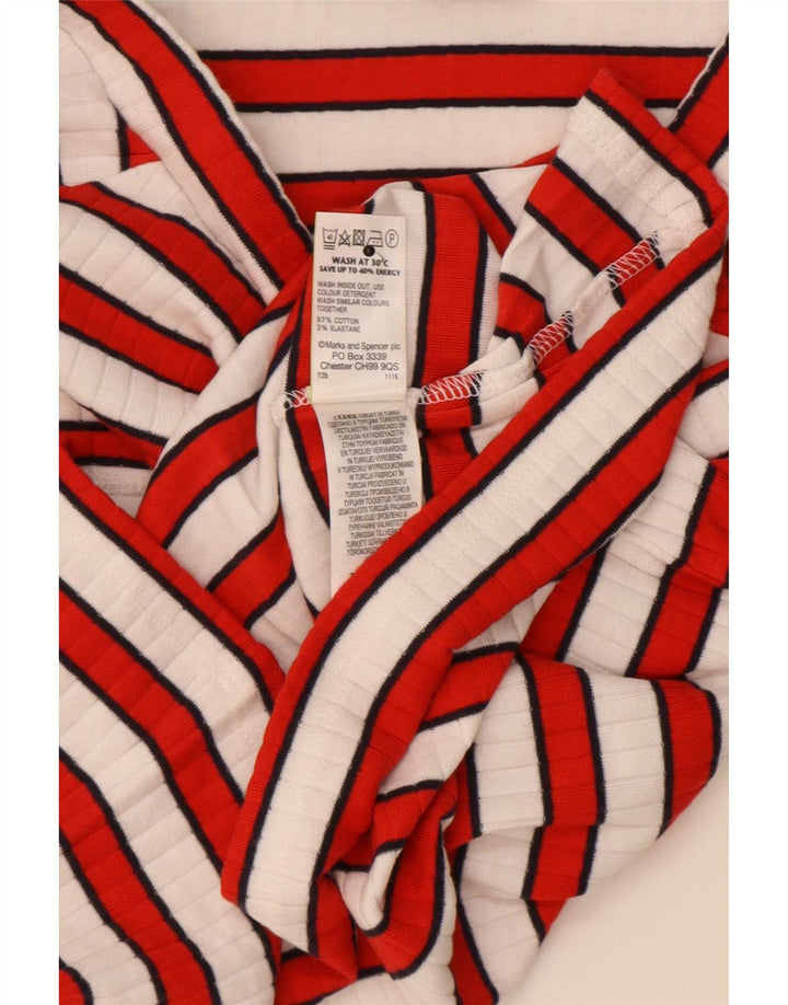 Marks & Spencer Womens Off Shoulder Top 3/4 μανίκια UK 12 μεσαίο κόκκινο ριγέ