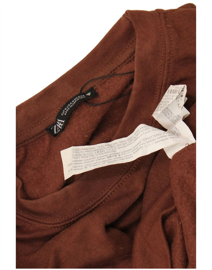 Zara Γυναικεία φούτερ Crop Jumper UK 14 Medium Brown Polyester