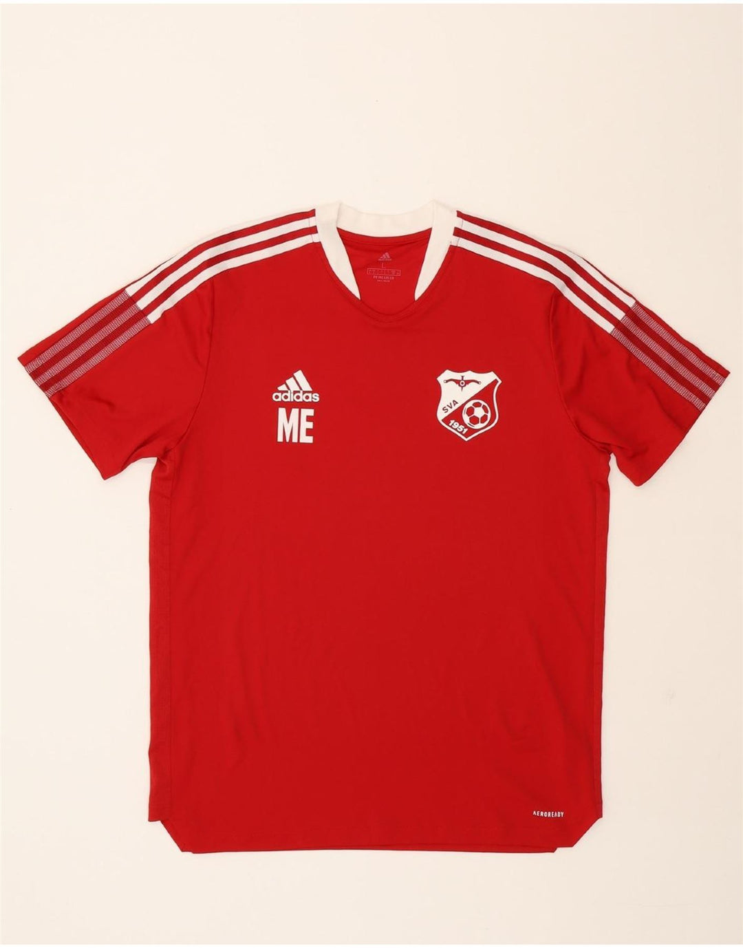 ADIDAS Mens Aeroready Graphic T-Shirt Top Large Red Polyester Vintage Adidas and Second-Hand Adidas from Messina Hembry 
