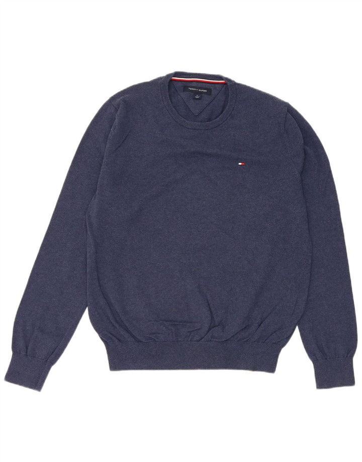 Ανδρικό πουλόβερ με λαιμόκοψη Tommy Hilfiger, Βαμβακερό μεσαίο ναυτικό