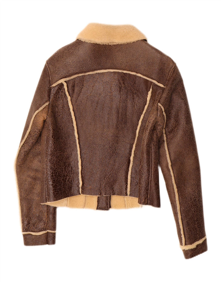 Vintage γυναικείο κουβερλί κομματιού UK 14 Large Brown Shearling