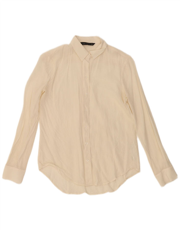 Zara Γυναικείο πουκάμισο UK 12 Medium Off White Silk