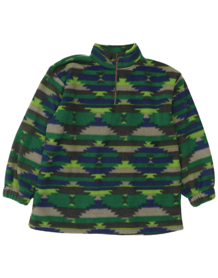 Vintage ανδρικό φερμουάρ Fleece Jumper Μεγάλο πράσινο γεωμετρικό πολυεστέρα