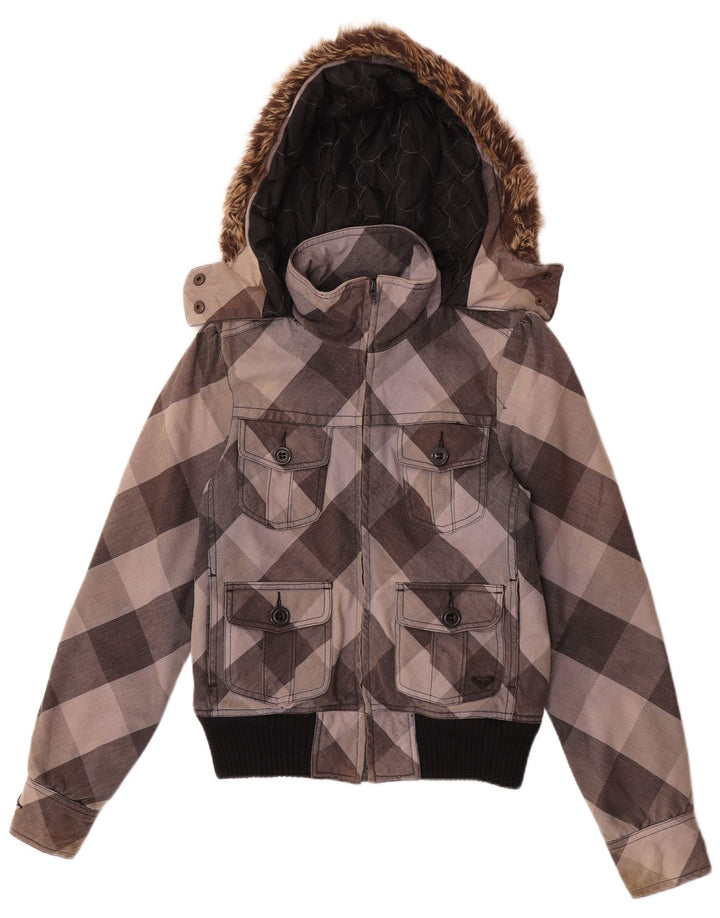 Γυναικείο Roxy Hooded Bomber Jacket UK 10 Small Grey Check Cotton