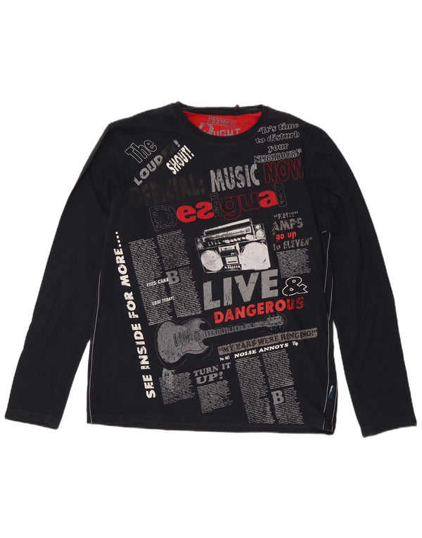 Ανδρικό γραφικό τοπ Desigual μακρυμάνικο XL Navy Blue