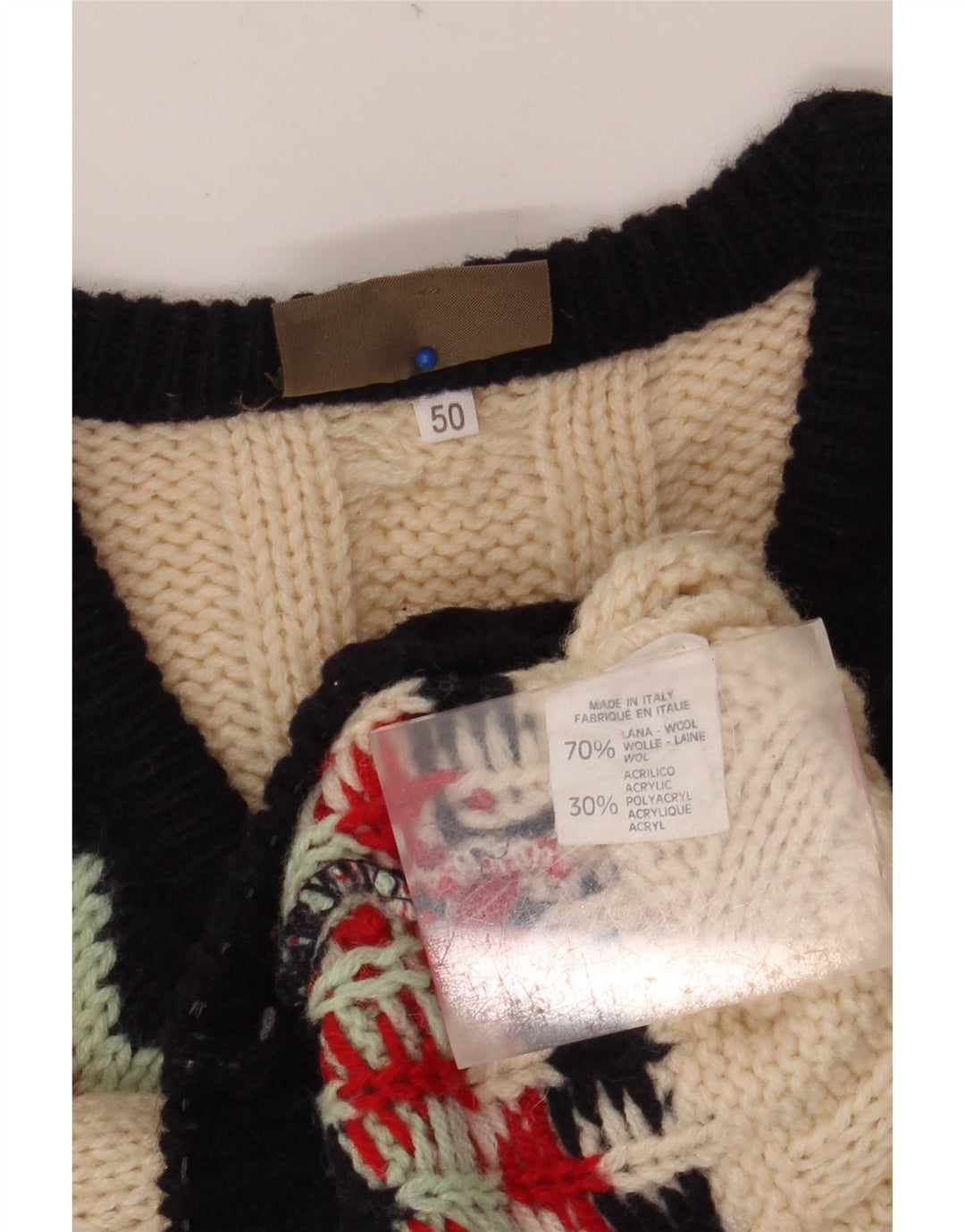 SEVRES Ανδρικό πουλόβερ με λαιμόκοψη IT 50 μεσαίο μπεζ Fair Isle Wool