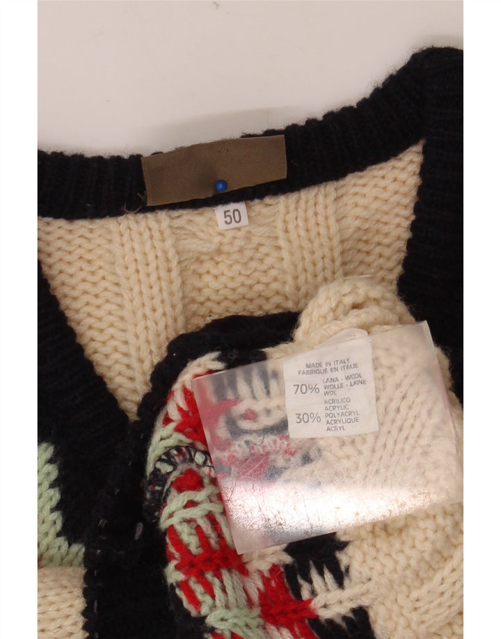 SEVRES Ανδρικό πουλόβερ με λαιμόκοψη IT 50 μεσαίο μπεζ Fair Isle Wool