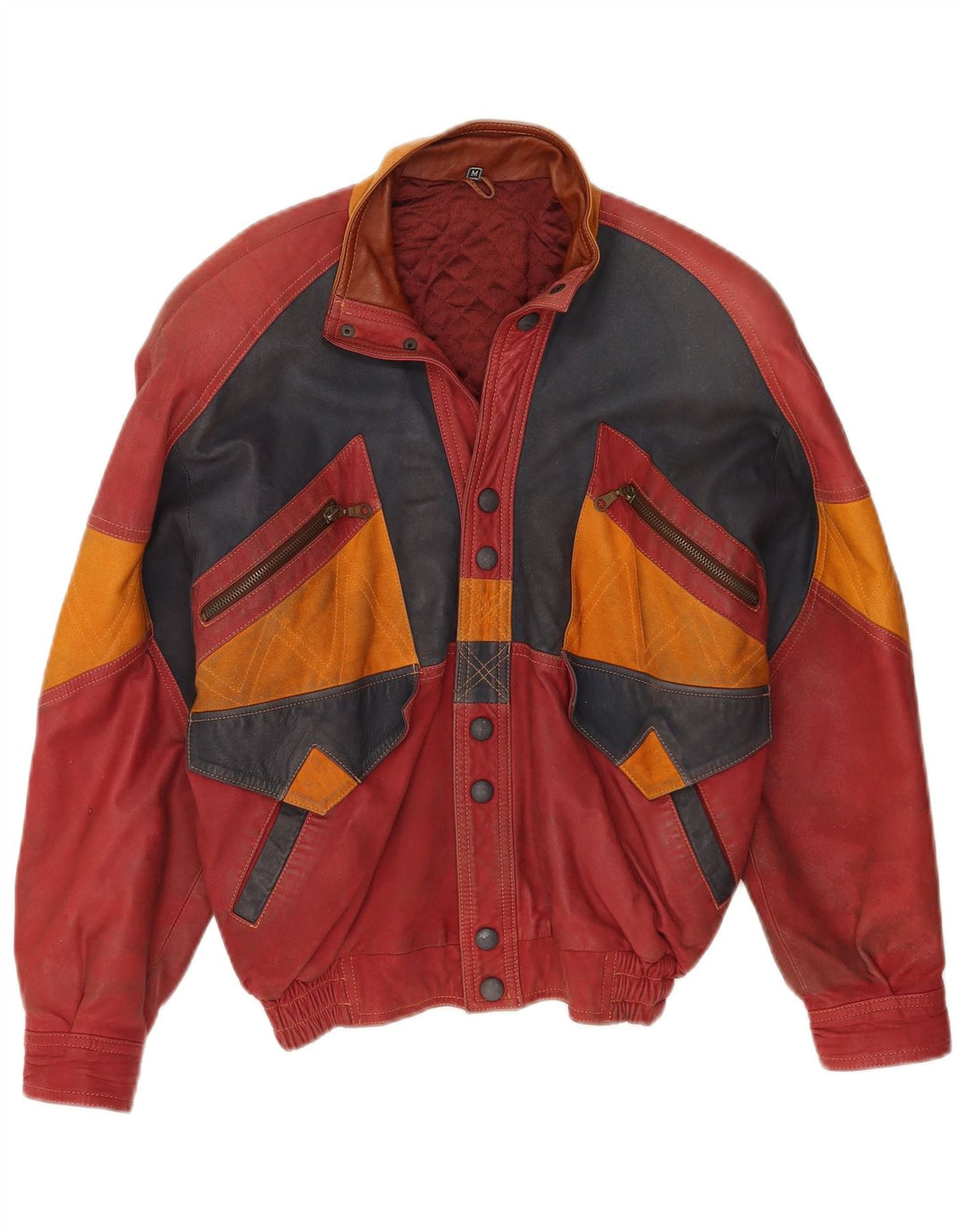 Toskana Ανδρικό Δερμάτινο Μπουφάν UK 38 Medium Red Colourblock Δερμάτινο